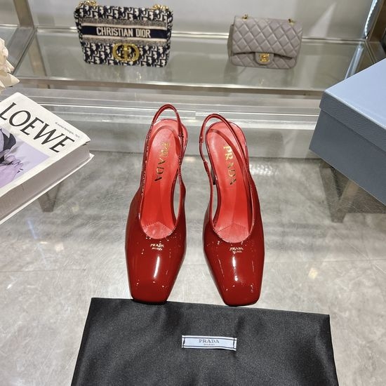 Prada Square Toe Block Heel Slip On Dress Sandals