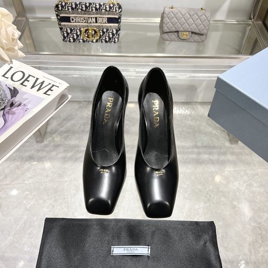 Prada Square Toe Chunky High Heel Backless Sandals