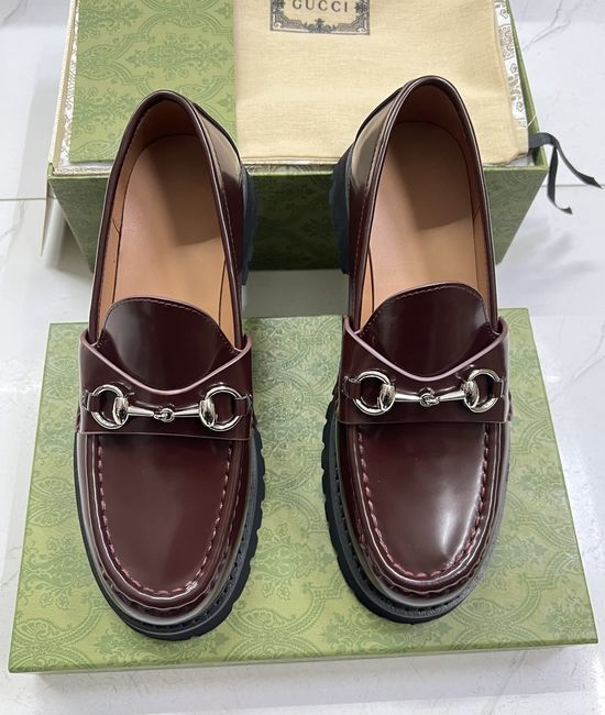Gucci Classic Horsebit Thick Sole Leather Loafers