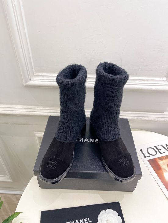 Chanel Stylish Knit Boots with Genuine Leather Sole
