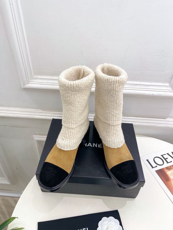 Chanel Stylish Knit Boots with Genuine Leather Sole