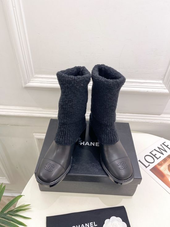 Chanel Stylish Knit Boots with Genuine Leather Sole