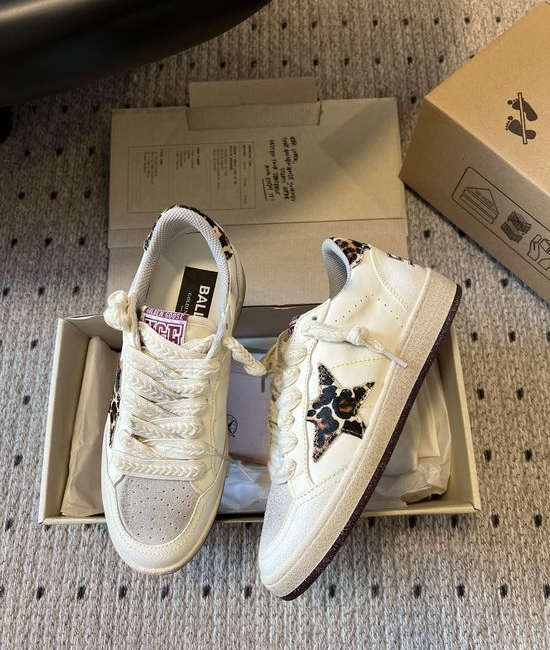 Golden Goose GGDB Vintage Distressed Casual Thick Sole Sneakers with Leopard Detail