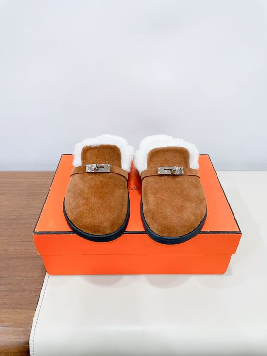 Hermes Fleece Lined Slip On Platform Clog Shoes