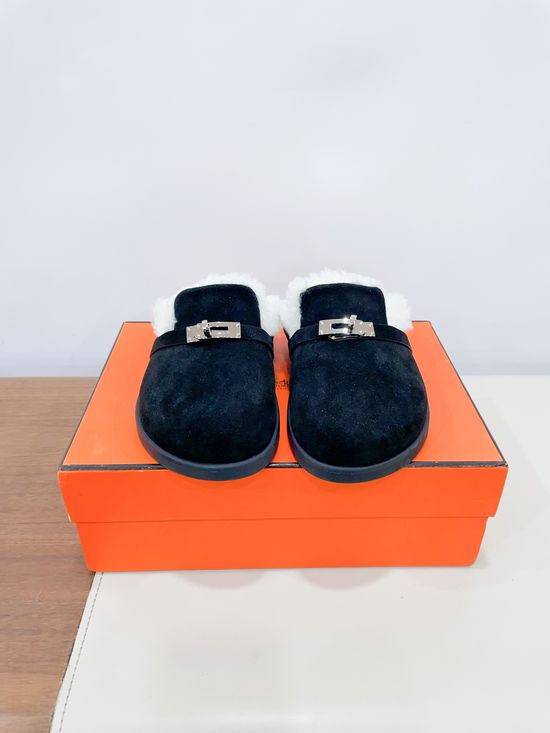 Hermes Fleece Lined Slip On Platform Clog Shoes