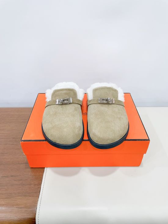 Hermes Fleece Lined Slip On Platform Clog Shoes