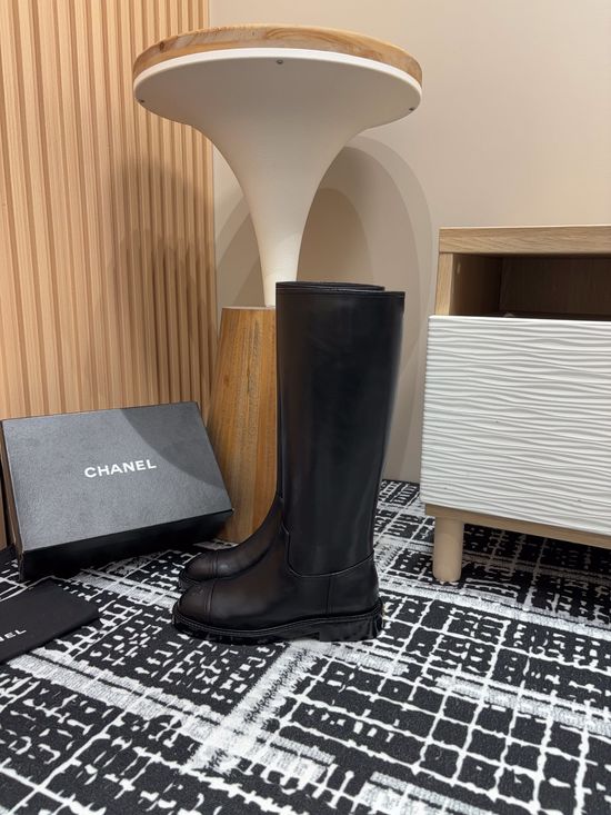 Chanel Stitching Design Flat Knee High Riding Boots