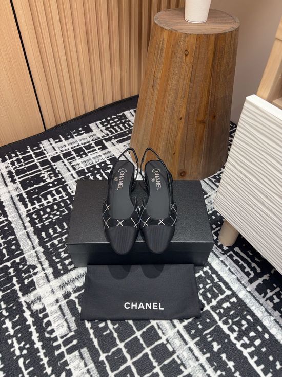 Chanel Rhinestone Suede Slingback Sandals with Leather Sole