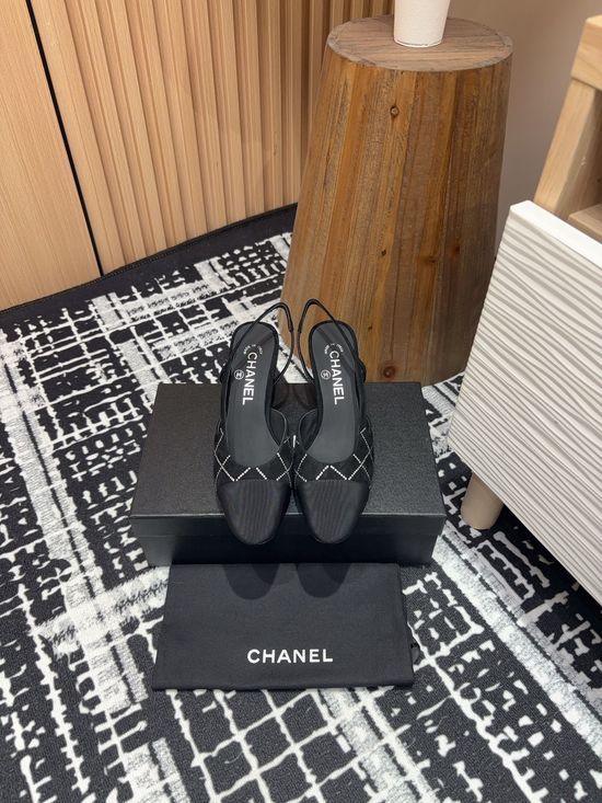 Chanel Rhinestone Suede Slingback Sandals with Leather Sole