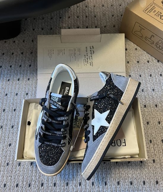 Golden Goose GGDB Plaid Gray Distressed Leather Casual Platform Sneakers
