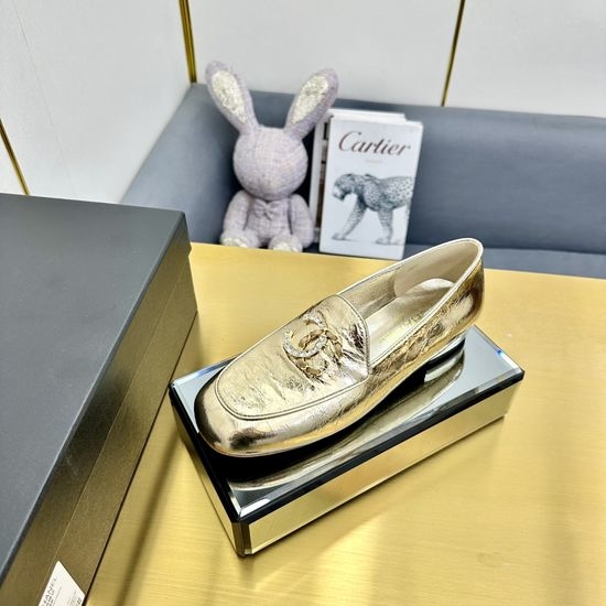 Chanel Vintage Style Round Toe Leather Loafer Shoes