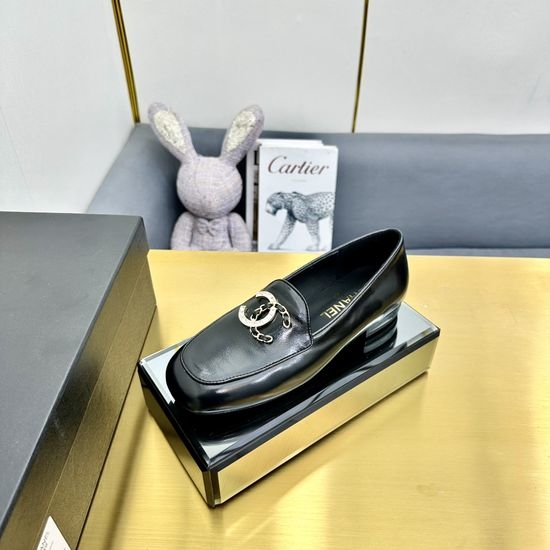 Chanel Vintage Style Round Toe Leather Loafer Shoes