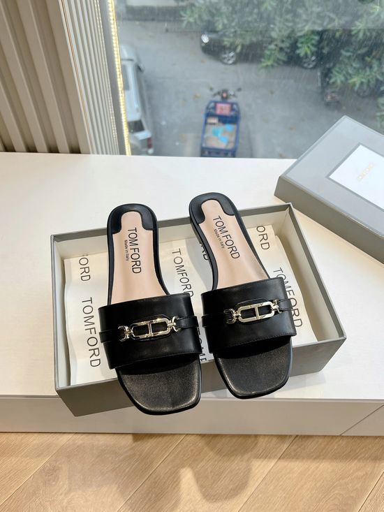 Tom Ford Black Embossed Cowhide Round Toe Comfort Slides