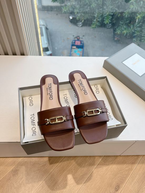 Tom Ford Black Embossed Cowhide Round Toe Comfort Slides