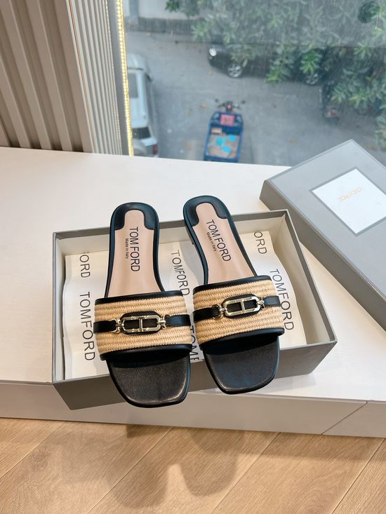 Tom Ford Woven Fabric Upper Round Toe Comfort Casual Slides