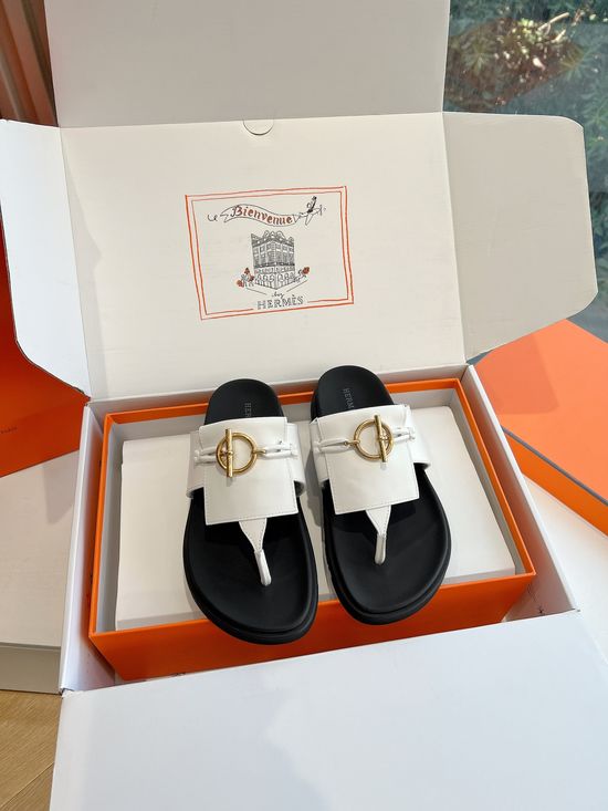 Hermes Buckle Leather Slide Slippers Soft Sole Casual Daily Footwear
