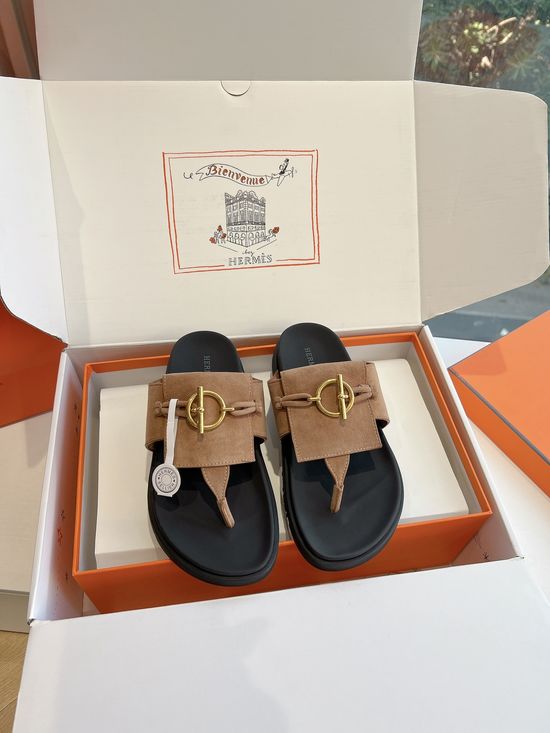 Hermes Buckle Leather Slide Slippers Soft Sole Casual Daily Footwear