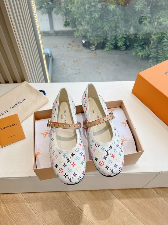 Louis Vuitton Soft Leather Round Toe Slip-On Flats with Metal Accent