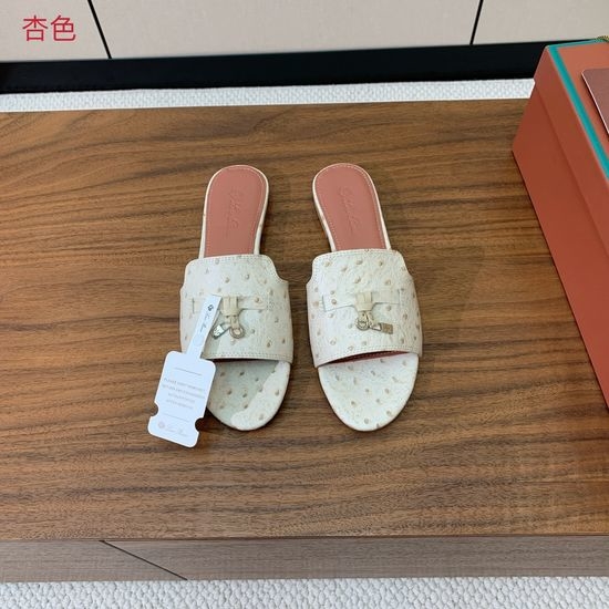 Loro Piana Ostrich Embossed Leather Flat Slide Sandals