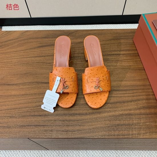 Loro Piana Ostrich Print Leather Mid-heel Slides Premium Sole Footwear