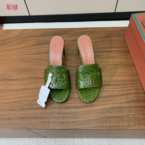 Loro Piana Ostrich Print Leather Mid-heel Slides Premium Sole Footwear