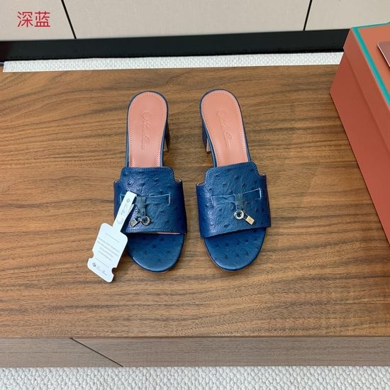 Loro Piana Ostrich Print Leather Mid-heel Slides Premium Sole Footwear