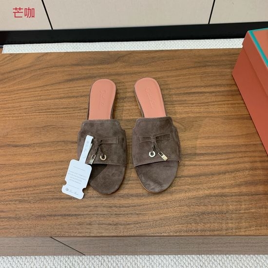 Loro Piana Suede Flat Slides With Decorative Charm Strap