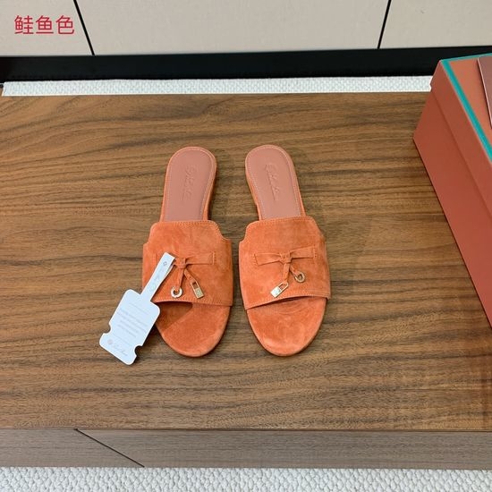 Loro Piana Suede Flat Slides With Decorative Charm Strap