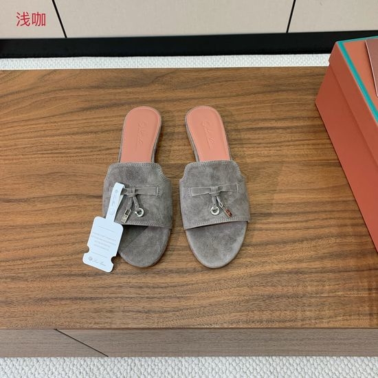 Loro Piana Suede Flat Slides With Decorative Charm Strap
