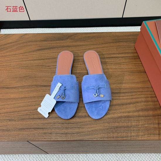 Loro Piana Suede Flat Slides With Decorative Charm Strap