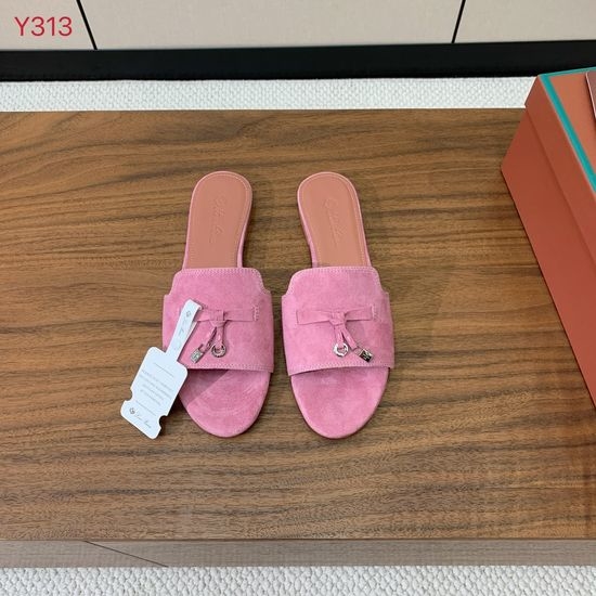 Loro Piana Suede Flat Slides With Decorative Charm Strap