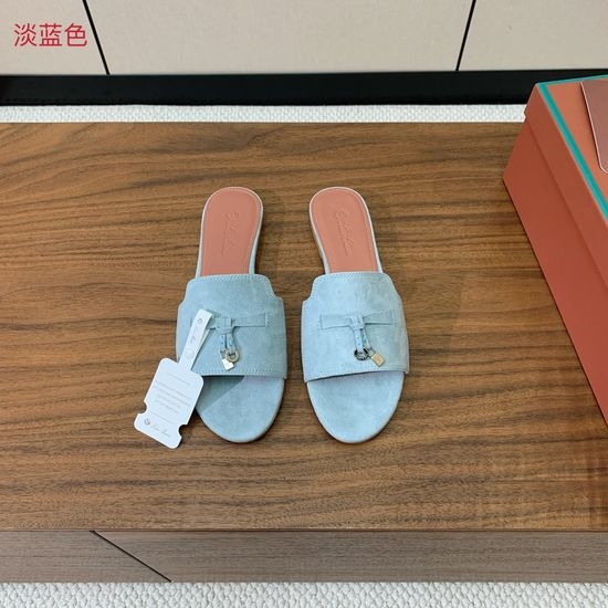 Loro Piana Suede Flat Slides With Decorative Charm Strap