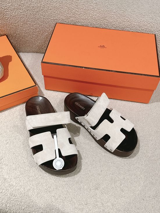 Hermes Wood Sole Open Toe Sandals Adjustable Straps Casual Comfortable