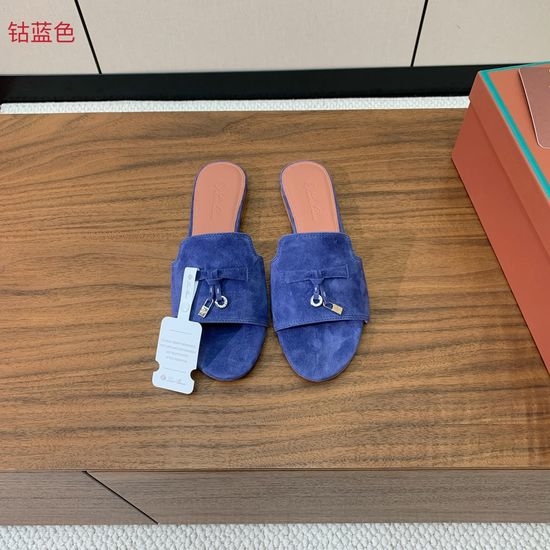 Loro Piana Suede Flat Slides With Decorative Charm Strap