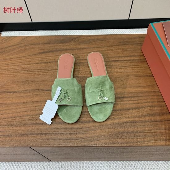 Loro Piana Suede Flat Slides With Decorative Charm Strap