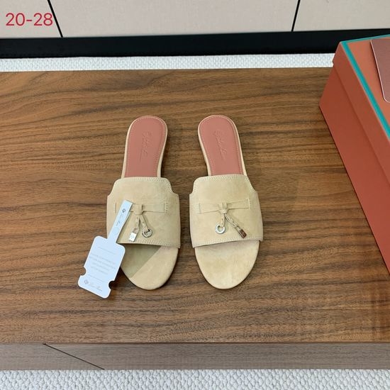 Loro Piana Suede Flat Slides With Decorative Charm Strap