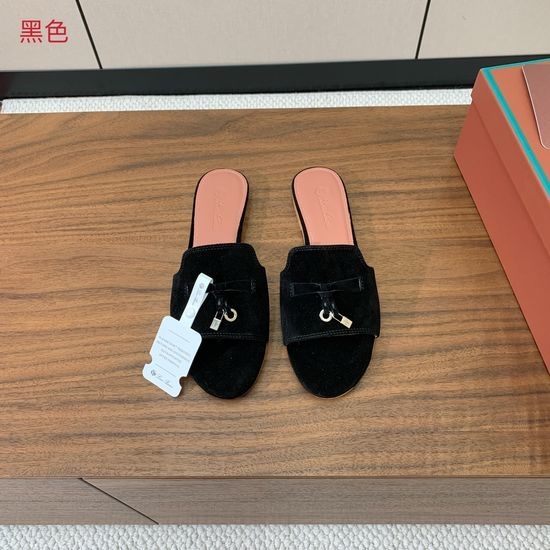 Loro Piana Suede Flat Slides With Decorative Charm Strap