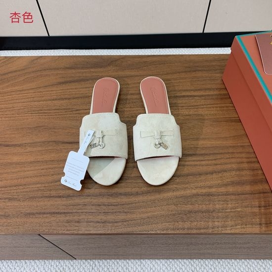 Loro Piana Suede Flat Slides With Decorative Charm Strap