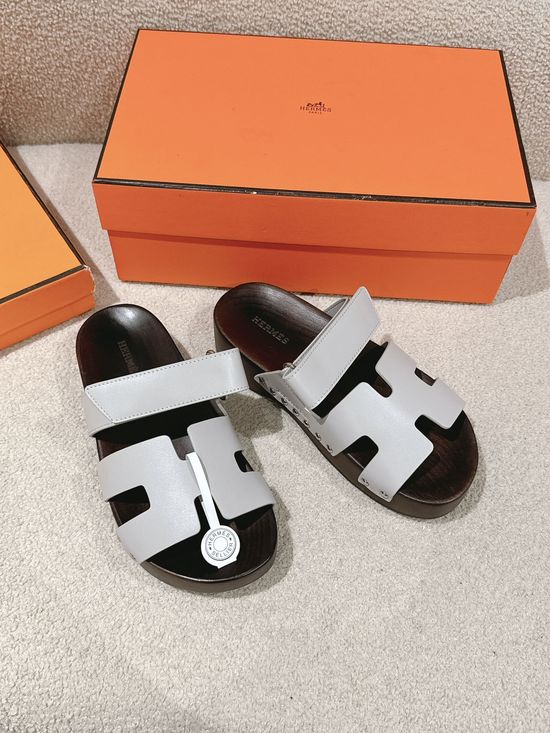 Hermes Wood Sole Open Toe Sandals Adjustable Straps Casual Comfortable