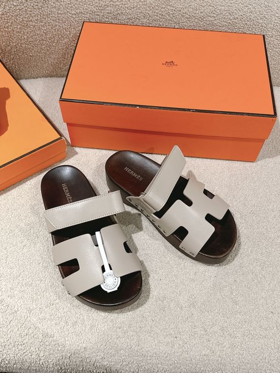 Hermes Wood Sole Open Toe Sandals Adjustable Straps Casual Comfortable