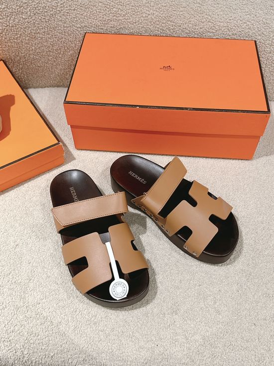 Hermes Wood Sole Open Toe Sandals Adjustable Straps Casual Comfortable