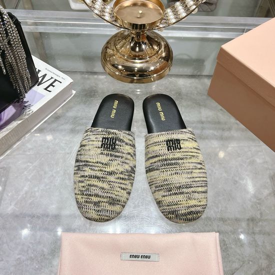 Miu Miu Woven Fabric Closed Toe Casual Slip On House Slides