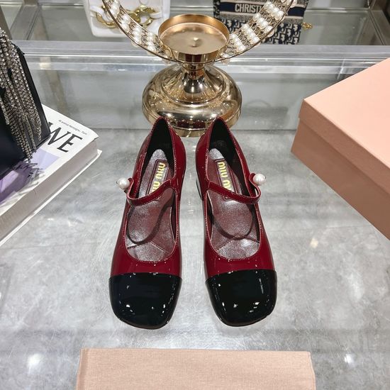 Miu Miu Color Block Chunky Heel Mary Jane Pearl Buckle Dress Shoes