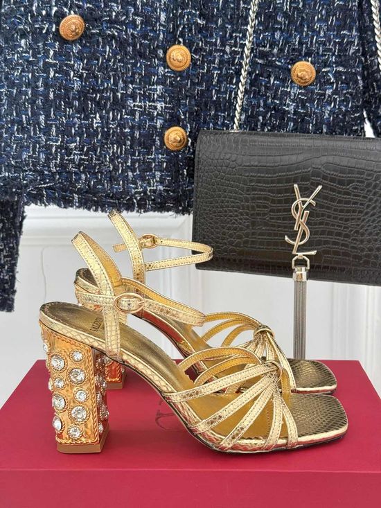 Valentino Rhinestone High Heel Sandals Elegant Summer Dress Shoes