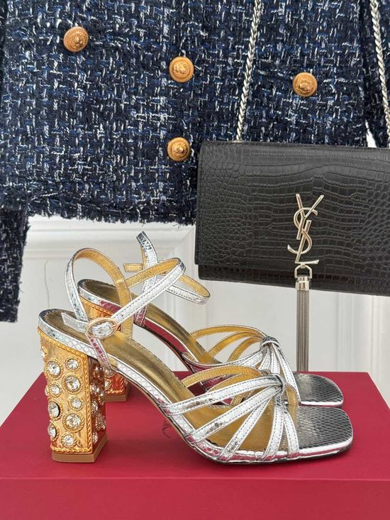 Valentino Rhinestone High Heel Sandals Elegant Summer Dress Shoes
