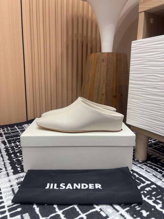 Jil Sanders Cowhide Wedge Mules Minimalist Square Toe Design