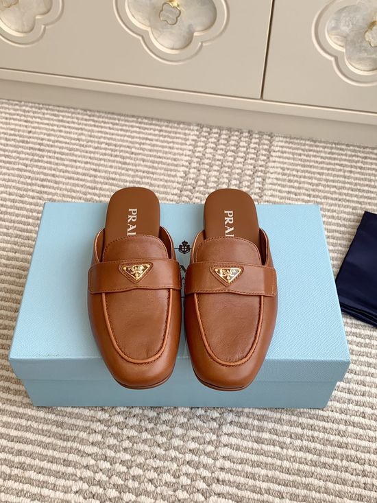 Prada Classic Mule Slippers Slip On Loafers Premium Leather Soft Footwear