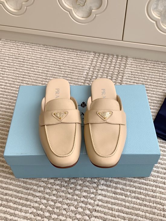 Prada Classic Mule Slippers Slip On Loafers Premium Leather Soft Footwear
