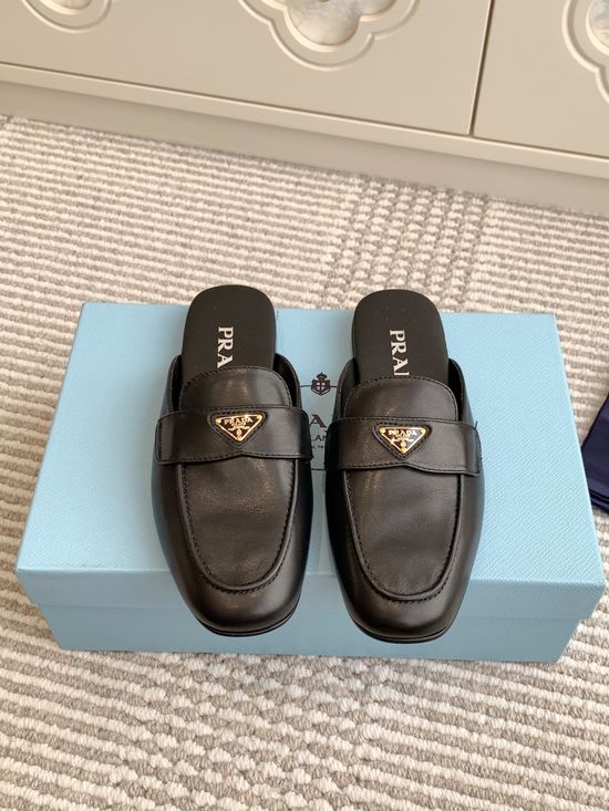 Prada Classic Mule Slippers Slip On Loafers Premium Leather Soft Footwear