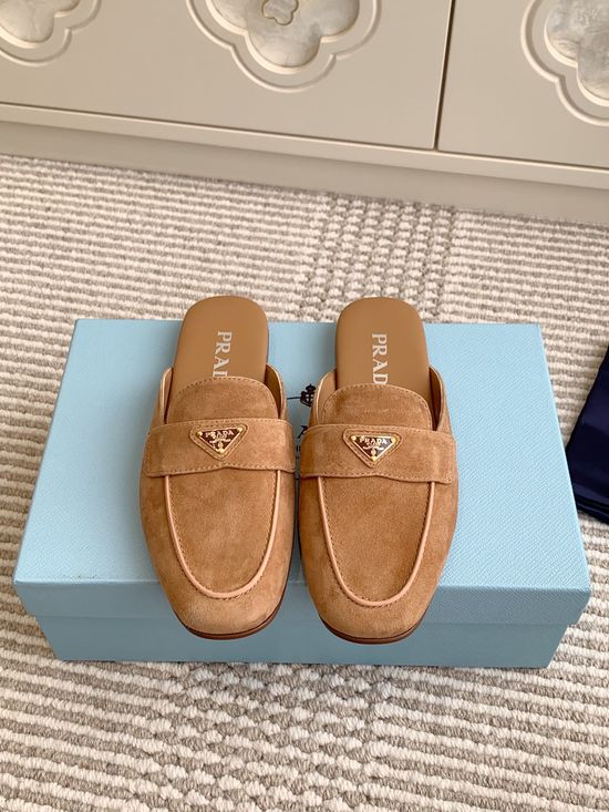 Prada Classic Mule Slippers Slip On Loafers Premium Leather Soft Footwear